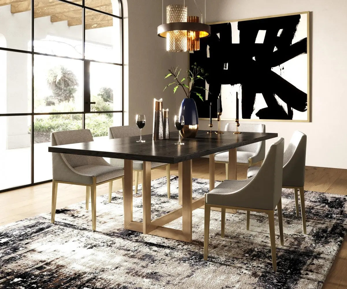 Gray And Brass Upholstered Fabric Dining Side Chair Homeroots Kitchen & Dining