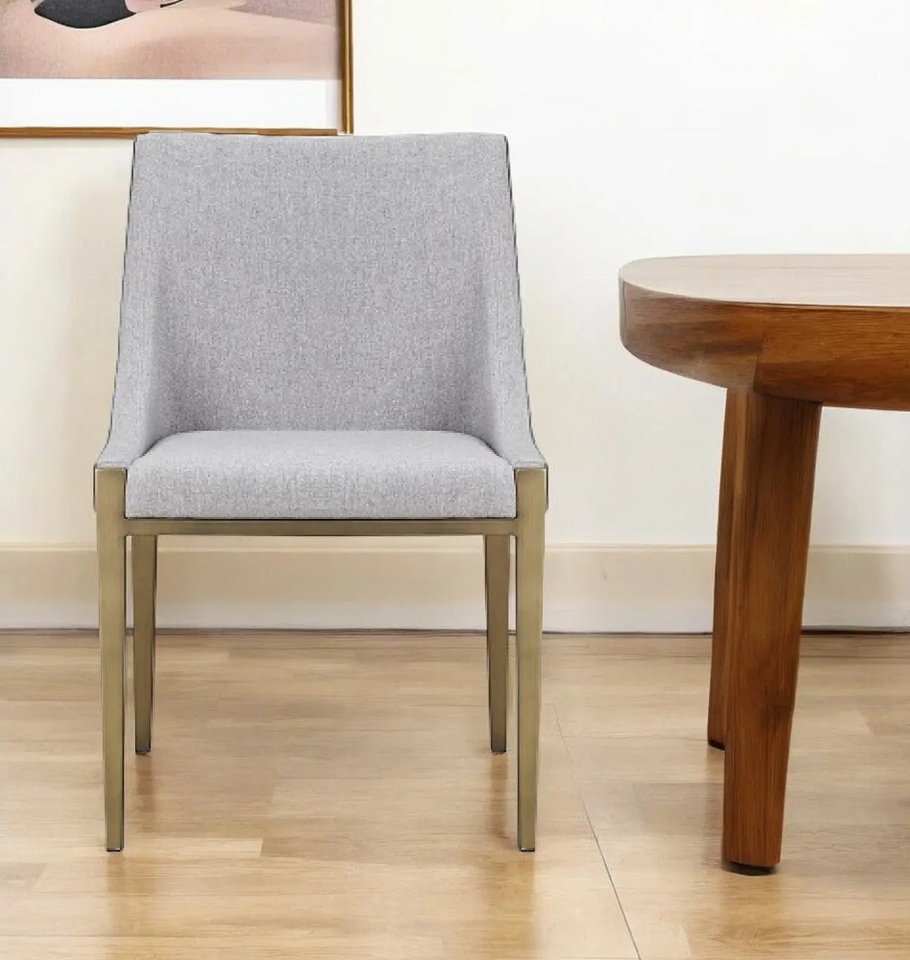 Gray And Brass Upholstered Fabric Dining Side Chair Homeroots Kitchen & Dining