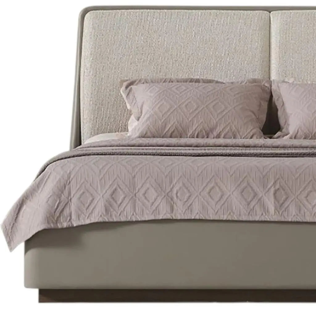 Gray And Cream Faux Leather Upholstered King Bed Frame Homeroots Bed & Bath