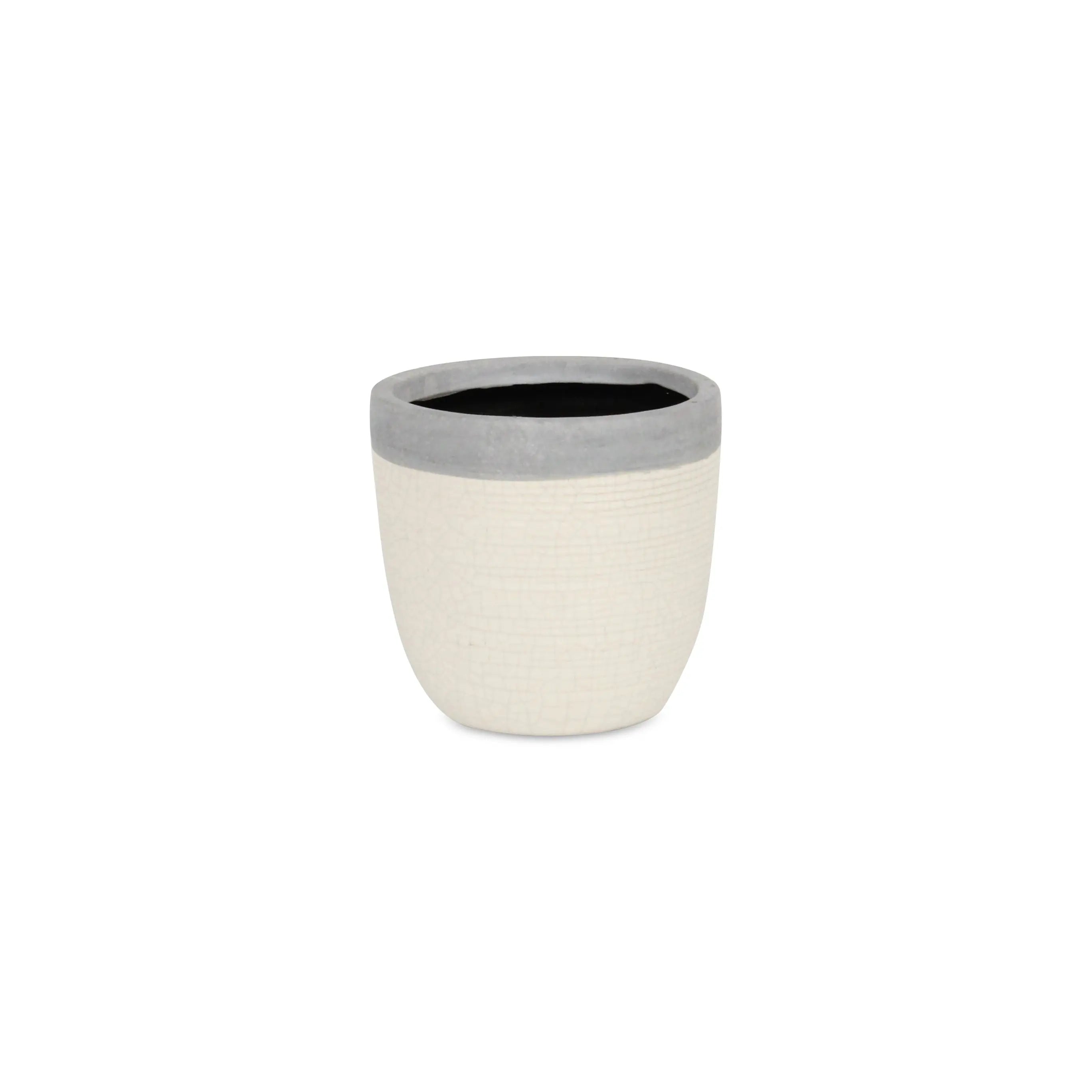 Gray And Ivory Ceramic 41 Ounce Crackle Round Distressed Pot Planter GreatEagleInc