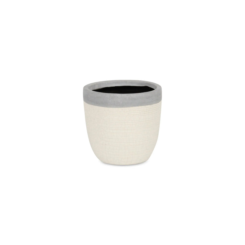 Gray And Ivory Ceramic 41 Ounce Crackle Round Distressed Pot Planter GreatEagleInc