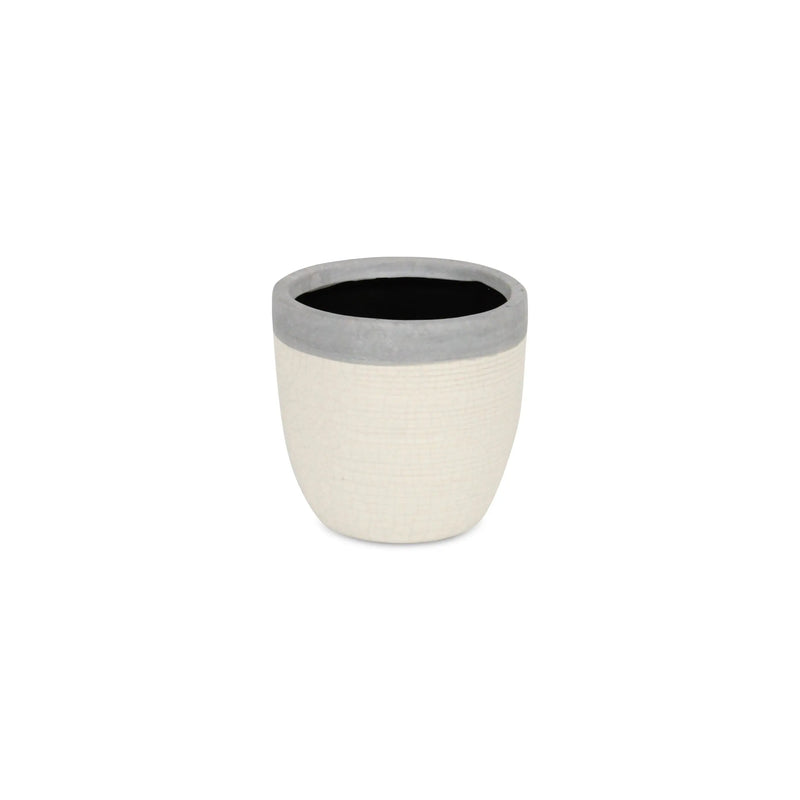 Gray And Ivory Ceramic 41 Ounce Crackle Round Distressed Pot Planter GreatEagleInc