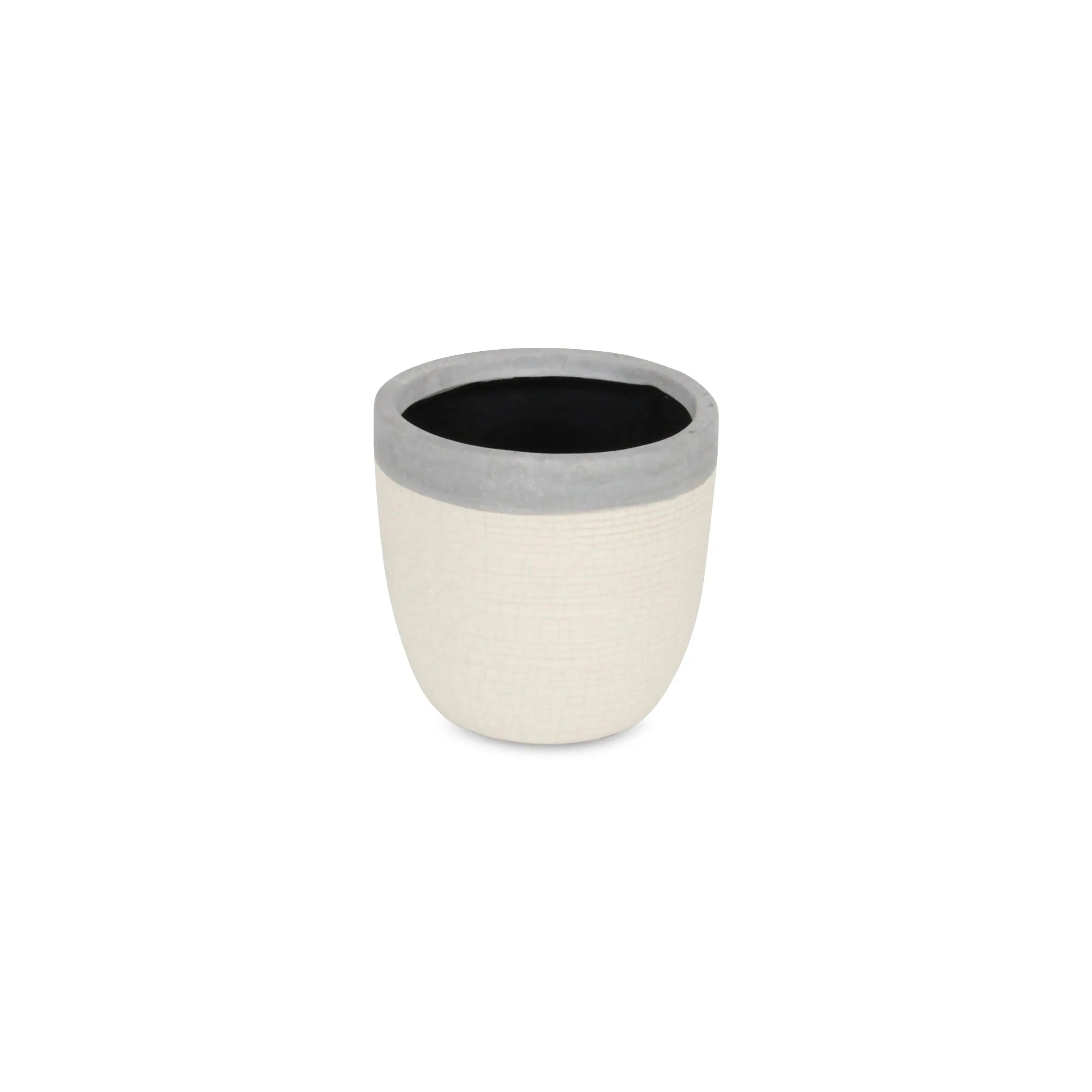 Gray And Ivory Ceramic 41 Ounce Crackle Round Distressed Pot Planter GreatEagleInc