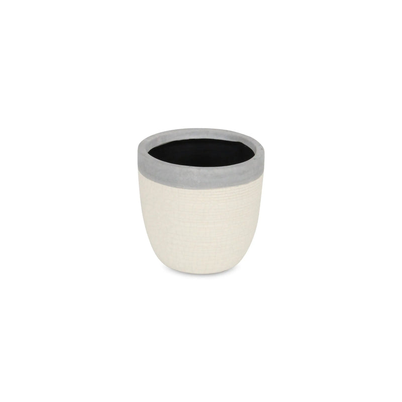Gray And Ivory Ceramic 41 Ounce Crackle Round Distressed Pot Planter GreatEagleInc