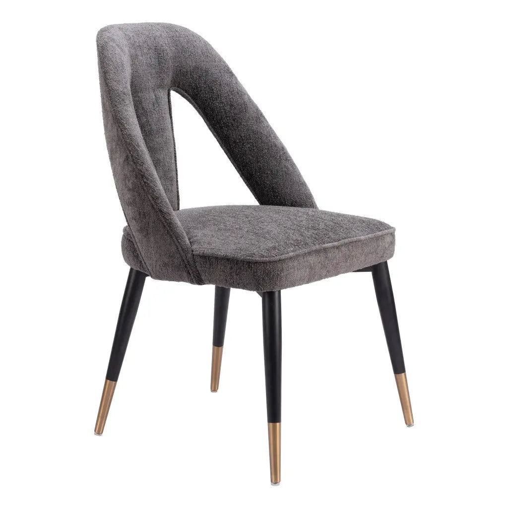 Gray Black and Gold Upholstered Faux Fur Open Back Dining Side Chair Homeroots