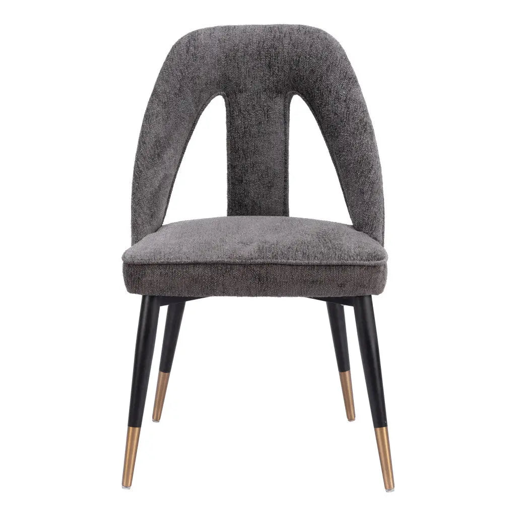 Gray Black and Gold Upholstered Faux Fur Open Back Dining Side Chair Homeroots