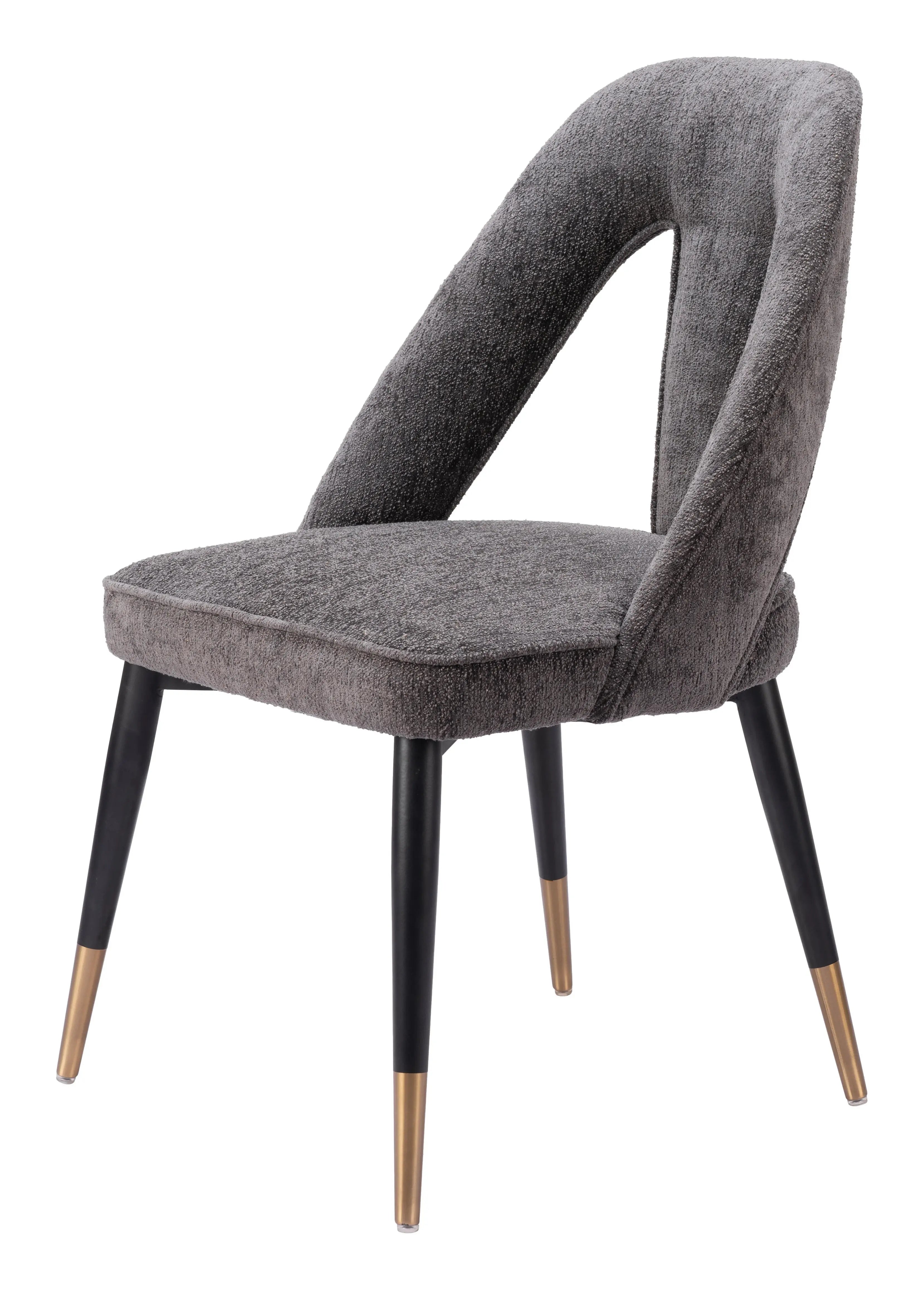 Gray Black and Gold Upholstered Faux Fur Open Back Dining Side Chair Homeroots
