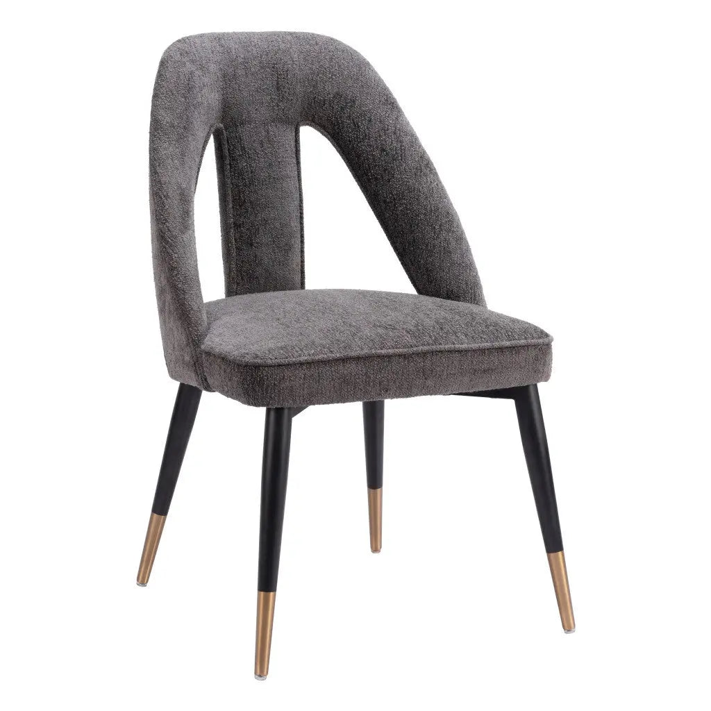 Gray Black and Gold Upholstered Faux Fur Open Back Dining Side Chair Homeroots