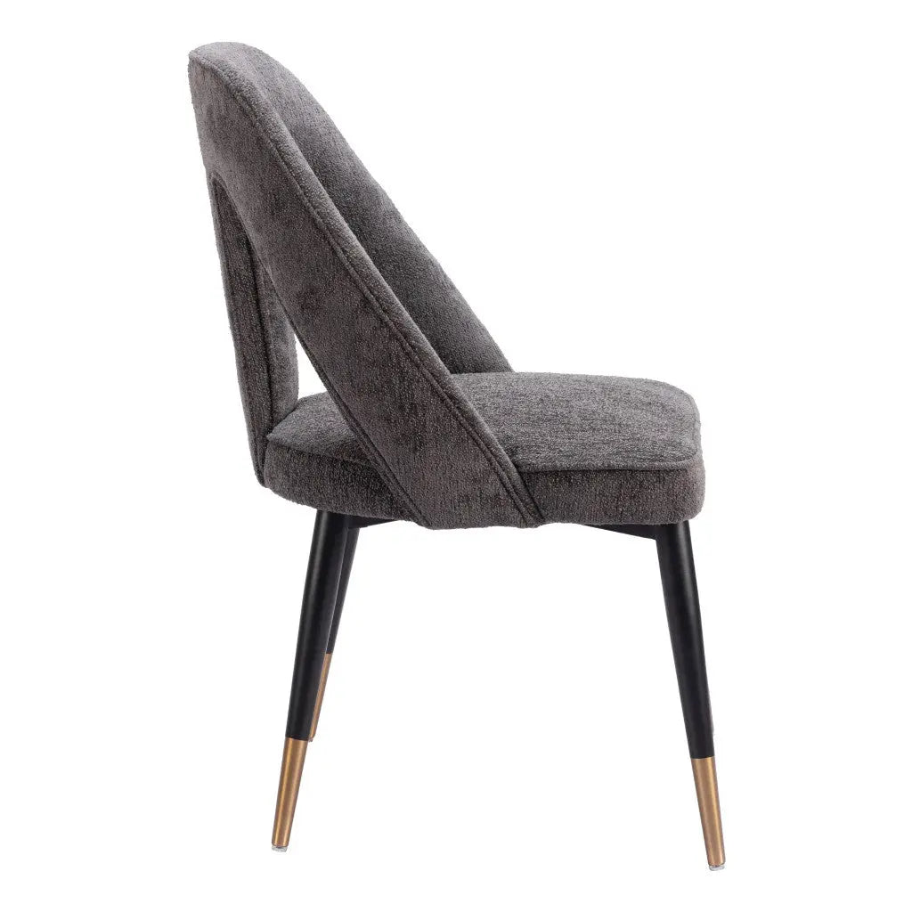 Gray Black and Gold Upholstered Faux Fur Open Back Dining Side Chair Homeroots