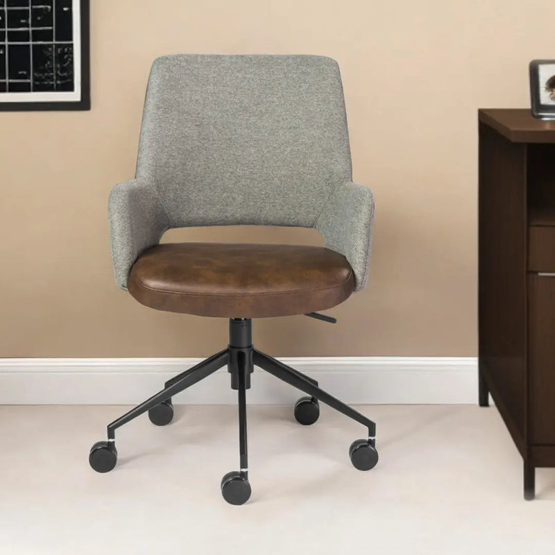 Gray Brown and Black Adjustable Swivel Fabric Rolling Office Chair Homeroots Office