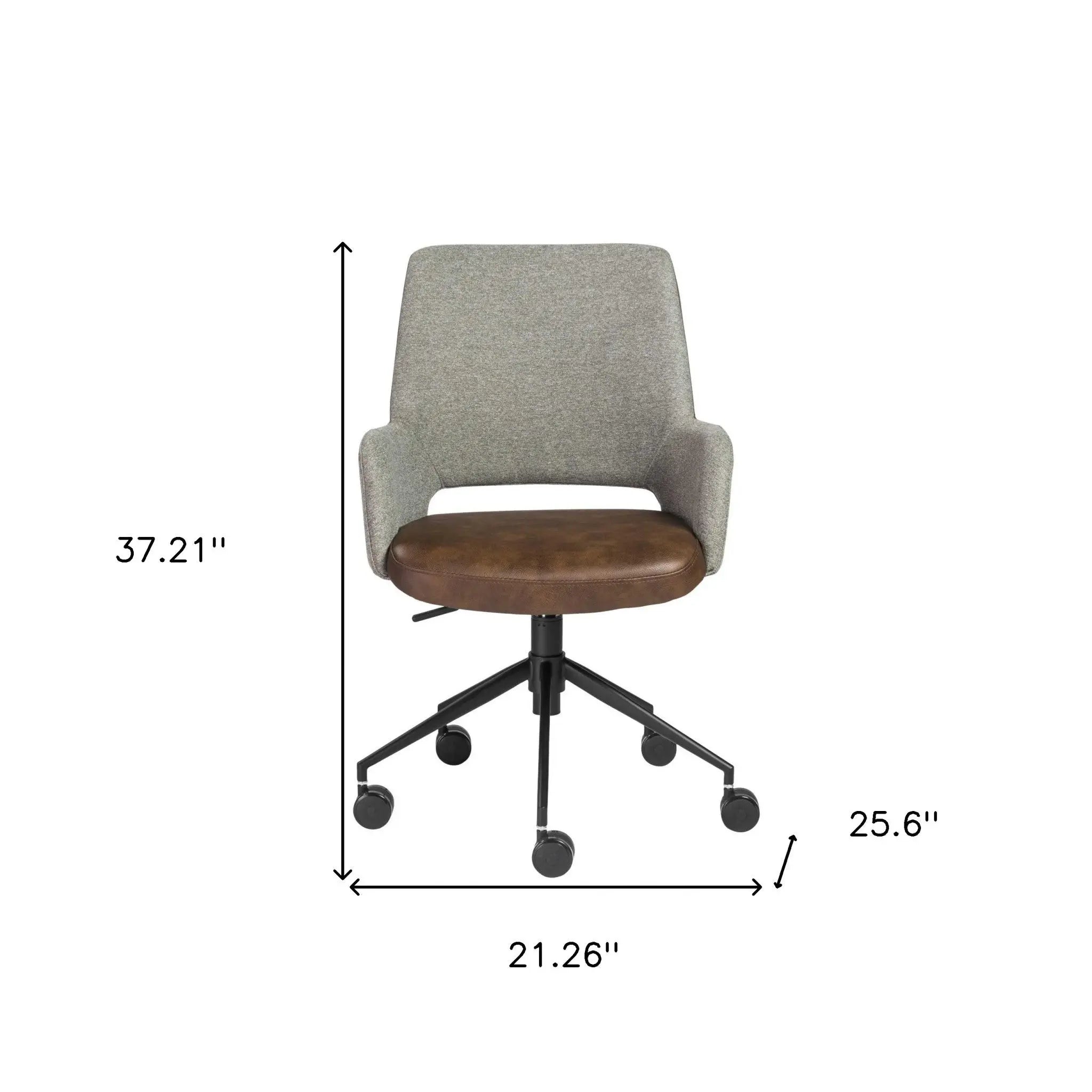 Gray Brown and Black Adjustable Swivel Fabric Rolling Office Chair Homeroots Office