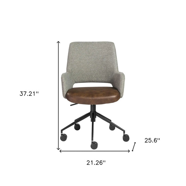 Gray Brown and Black Adjustable Swivel Fabric Rolling Office Chair Homeroots Office