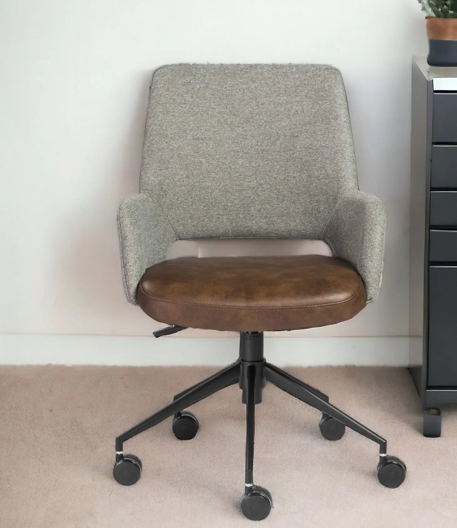 Gray Brown and Black Adjustable Swivel Fabric Rolling Office Chair Homeroots Office