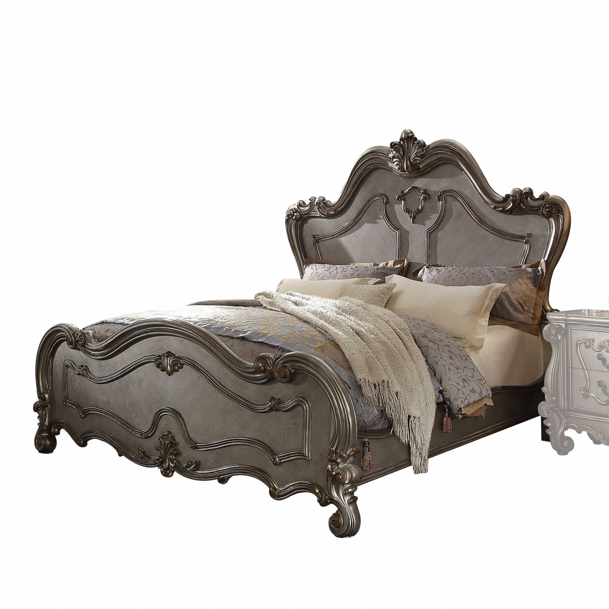 Gray Carved Scrollwork Wood Queen Bed Frame Homeroots Bed & Bath