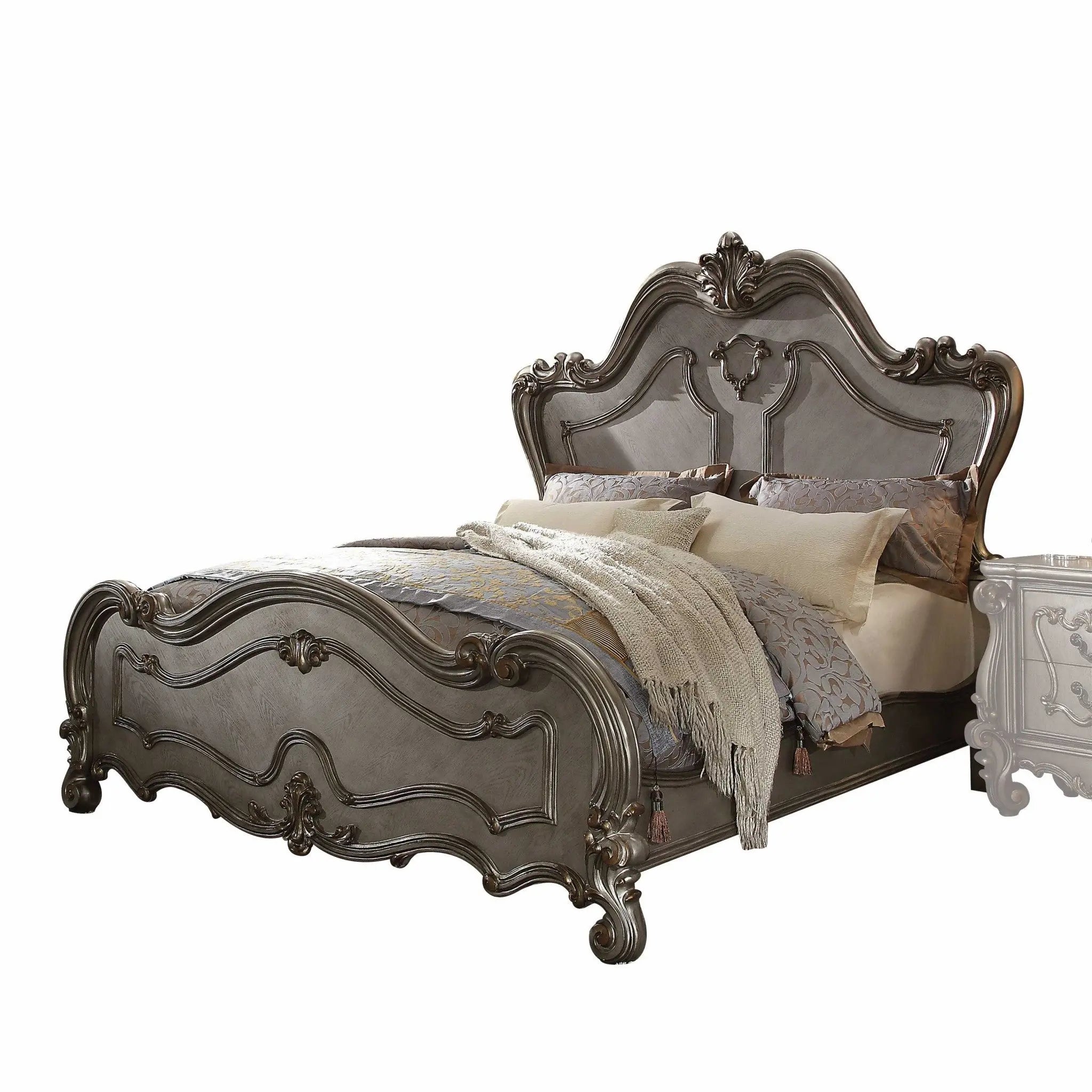 Gray Carved Scrollwork Wood Queen Bed Frame Homeroots Bed & Bath