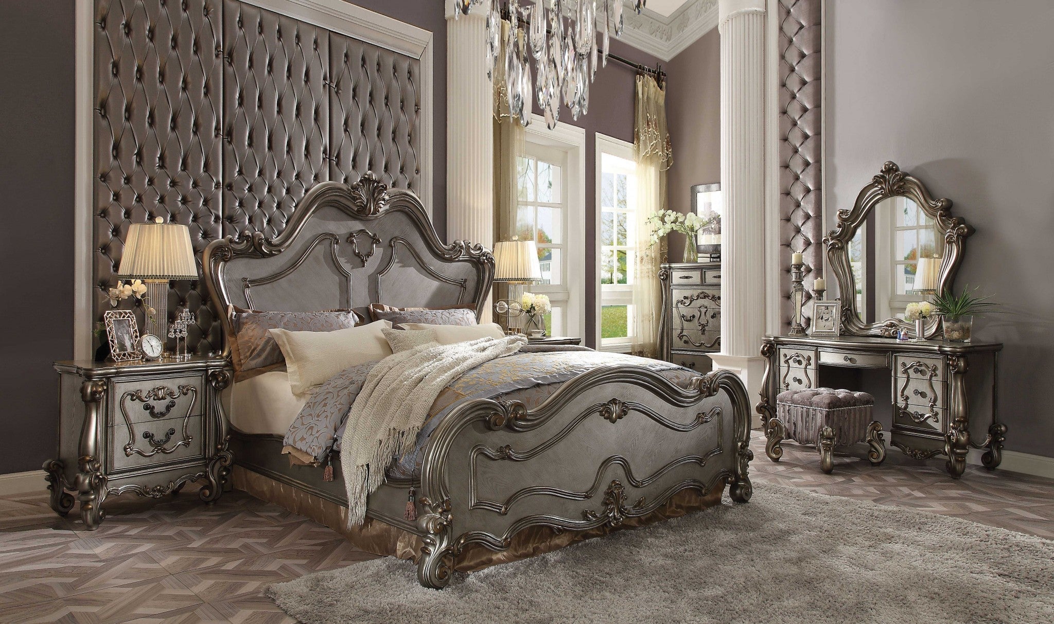 Gray Carved Scrollwork Wood Queen Bed Frame Homeroots Bed & Bath