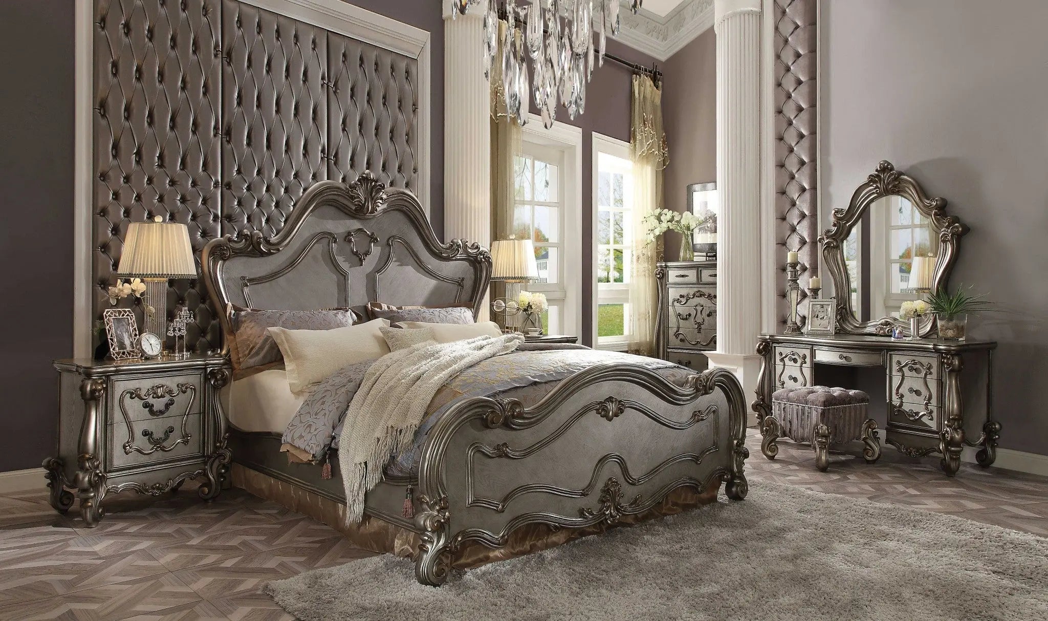 Gray Carved Scrollwork Wood Queen Bed Frame Homeroots Bed & Bath
