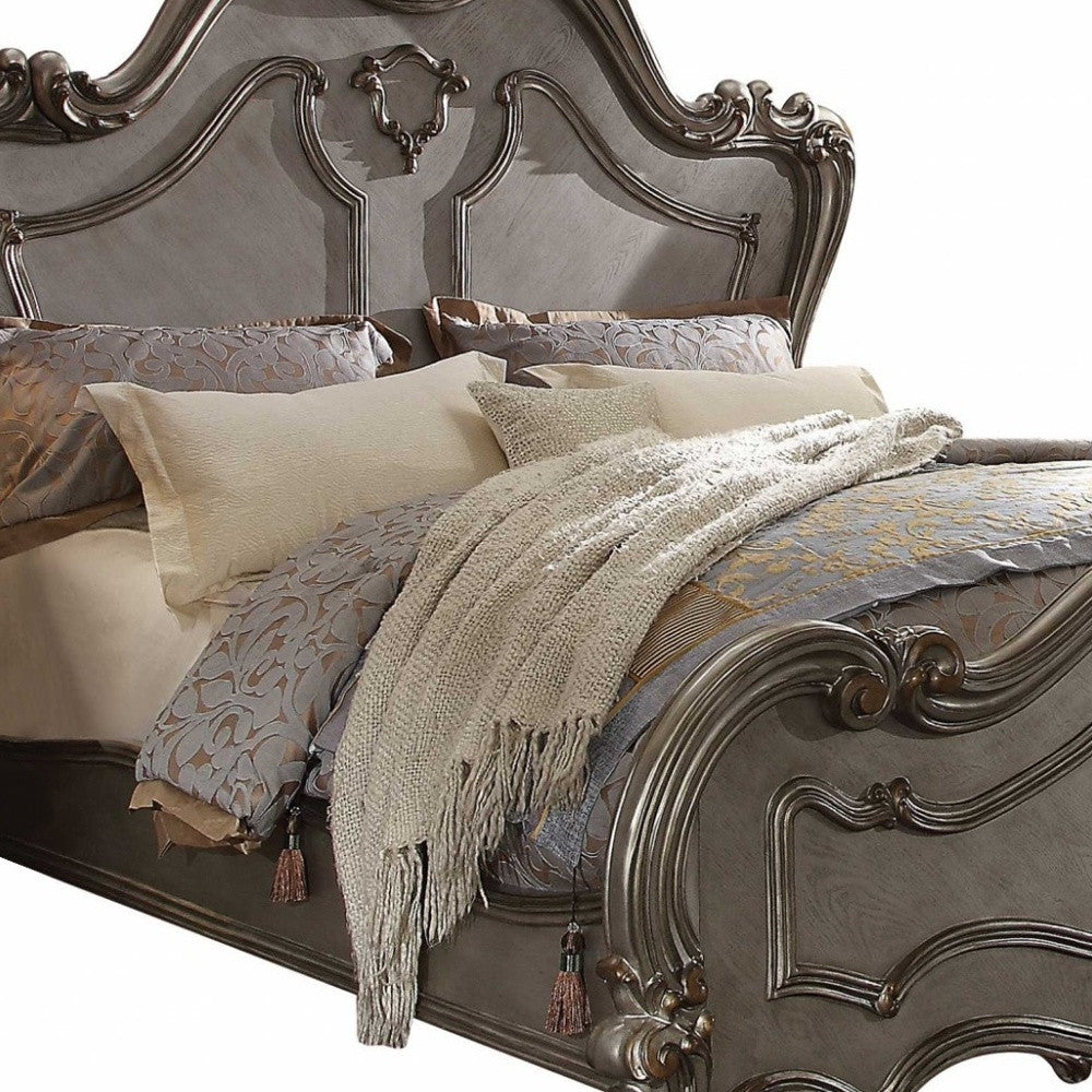 Gray Carved Scrollwork Wood Queen Bed Frame Homeroots Bed & Bath