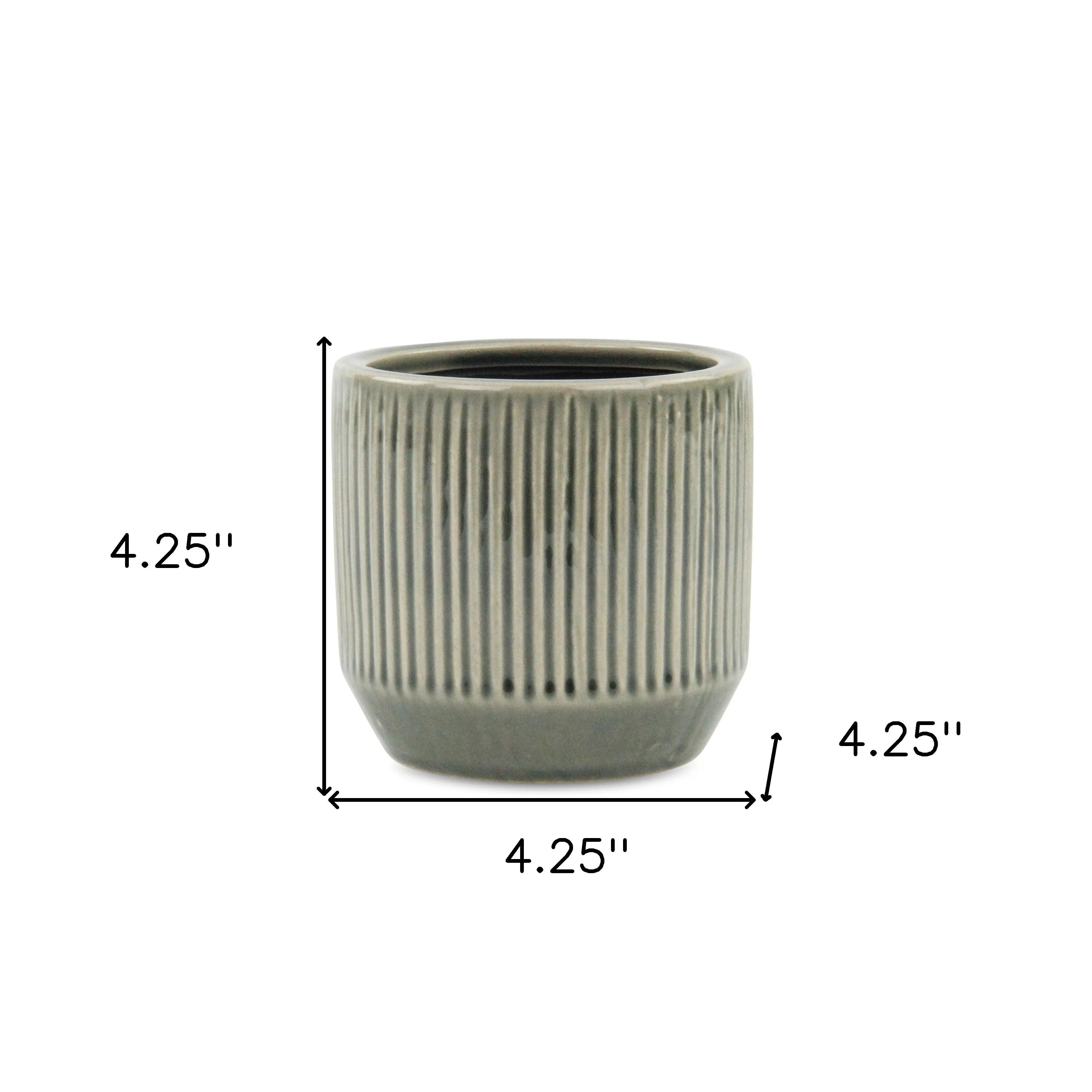 Gray Ceramic 17 Ounce Striped Round Distressed Pot Planter GreatEagleInc