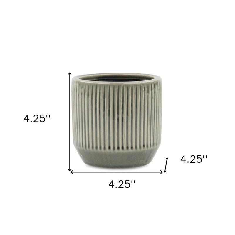 Gray Ceramic 17 Ounce Striped Round Distressed Pot Planter GreatEagleInc