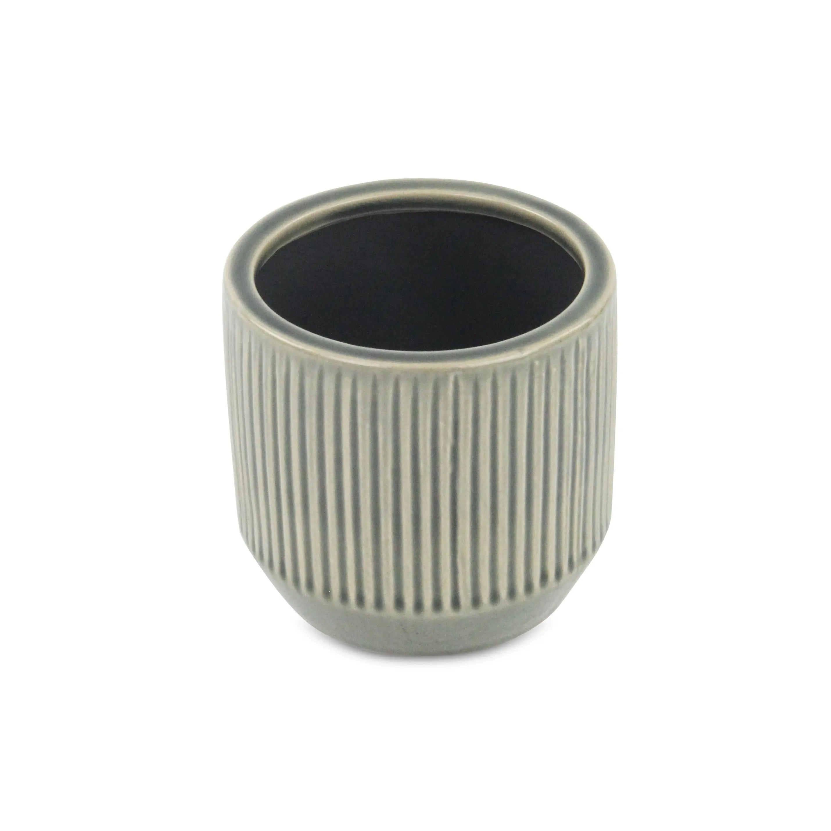 Gray Ceramic 17 Ounce Striped Round Distressed Pot Planter GreatEagleInc