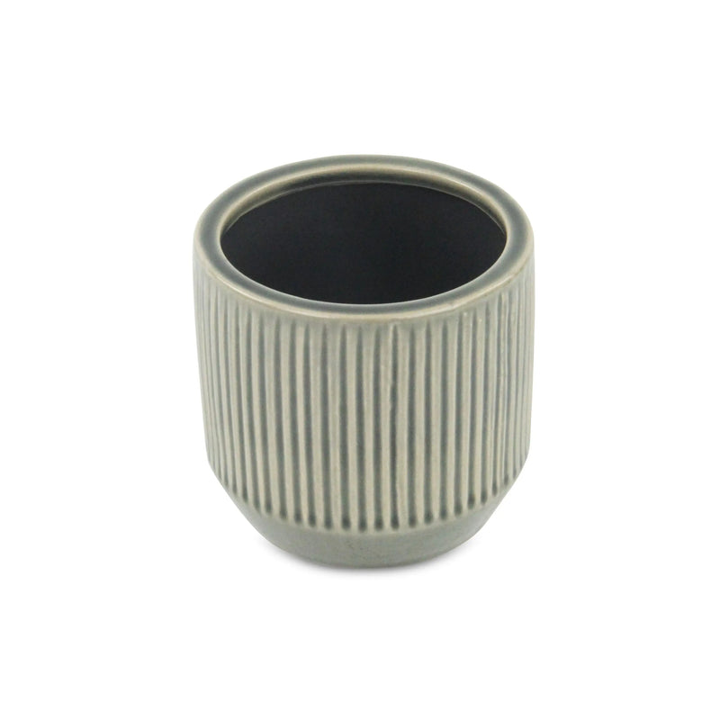 Gray Ceramic 17 Ounce Striped Round Distressed Pot Planter GreatEagleInc
