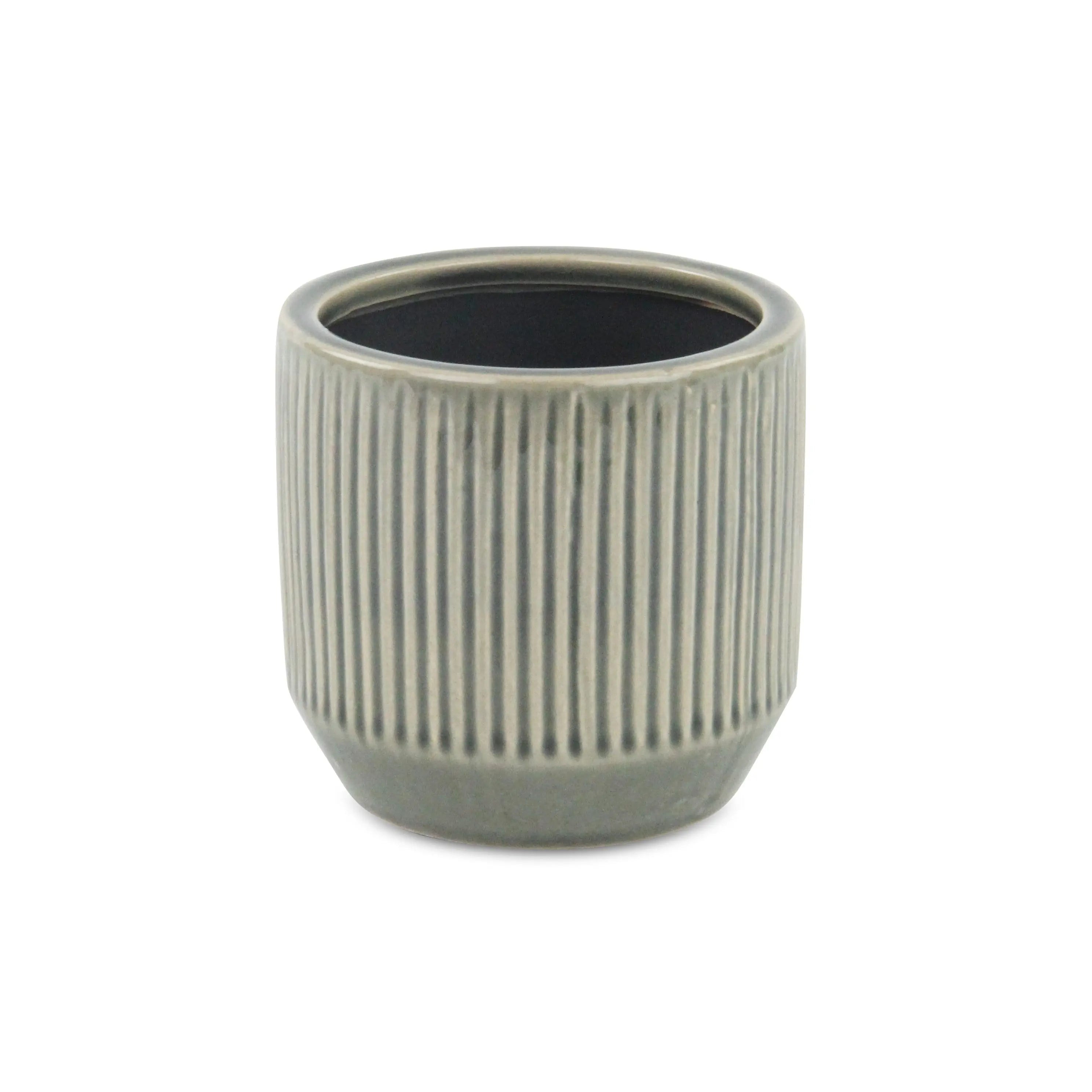 Gray Ceramic 17 Ounce Striped Round Distressed Pot Planter GreatEagleInc