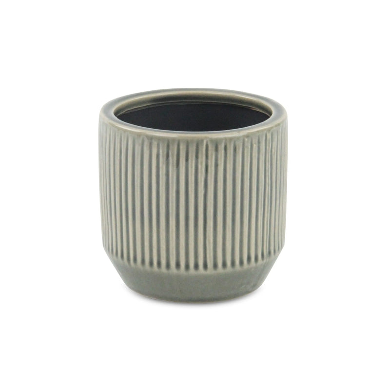 Gray Ceramic 17 Ounce Striped Round Distressed Pot Planter GreatEagleInc