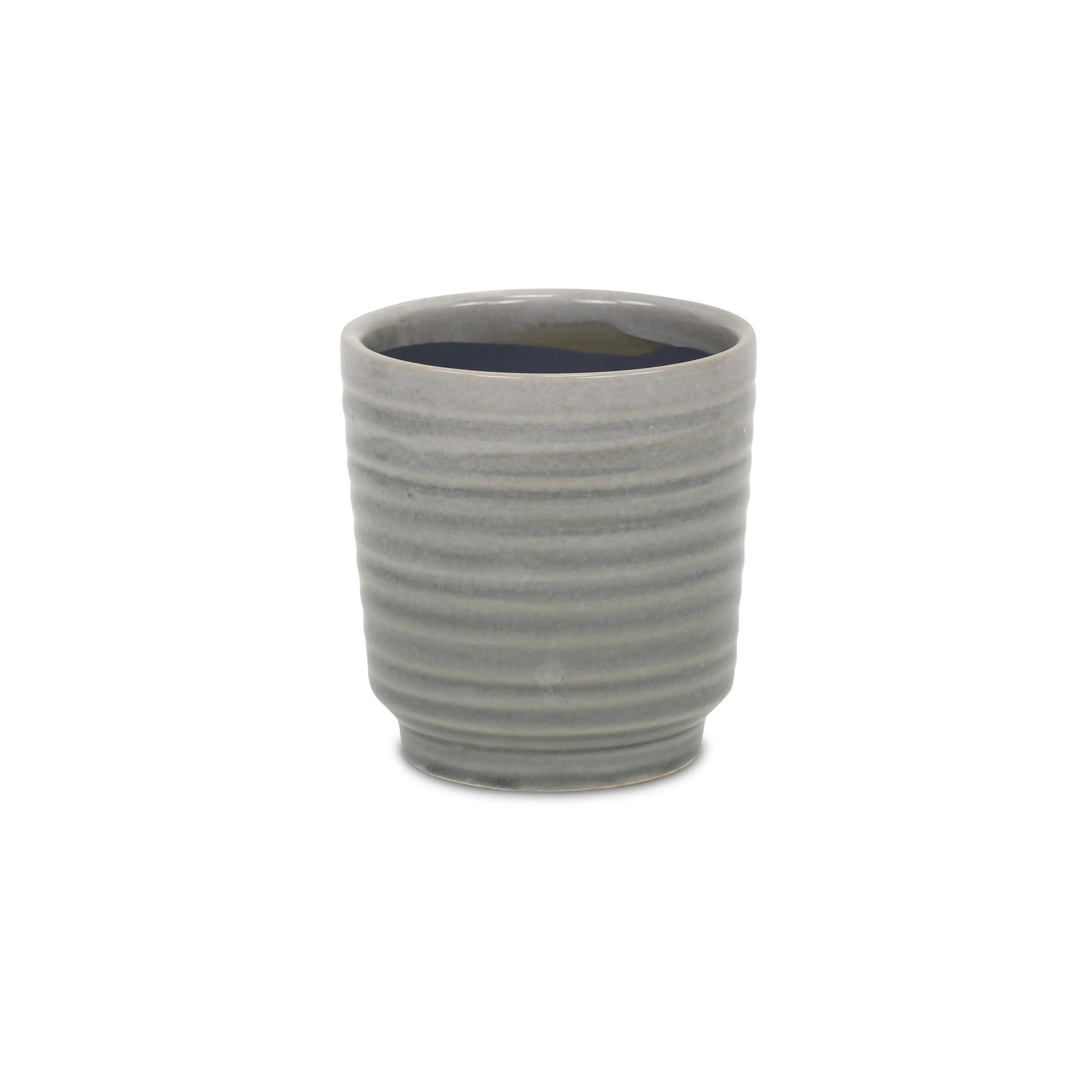 Gray Ceramic 19 Ounce Striped Round Distressed Pot Planter GreatEagleInc