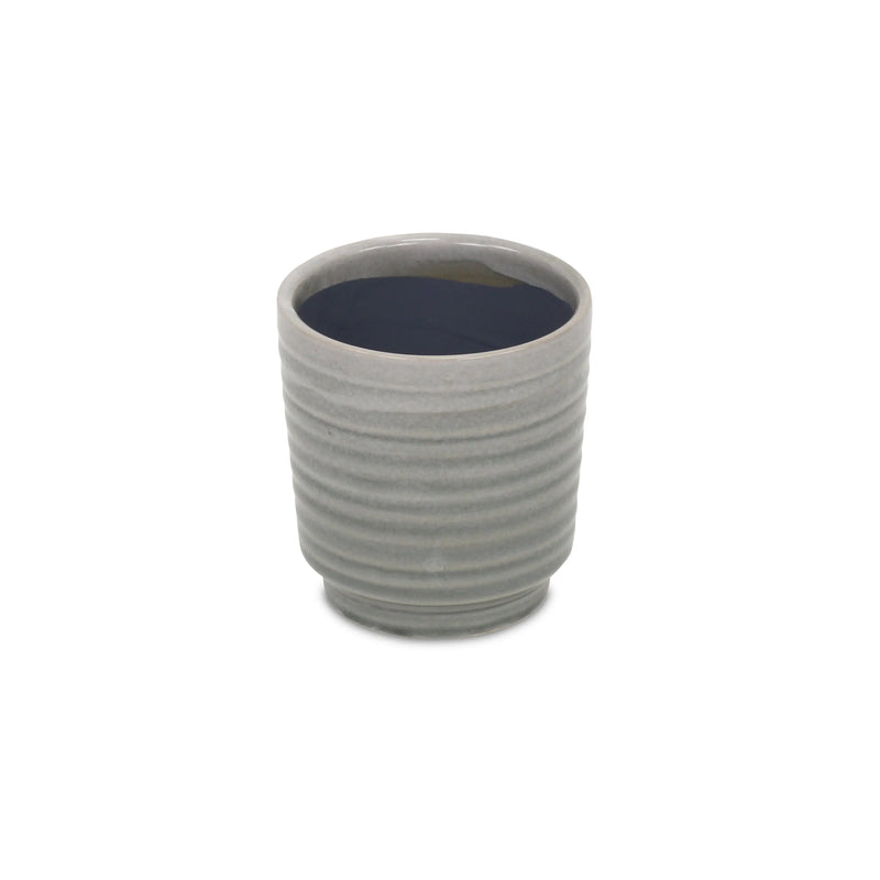 Gray Ceramic 19 Ounce Striped Round Distressed Pot Planter GreatEagleInc