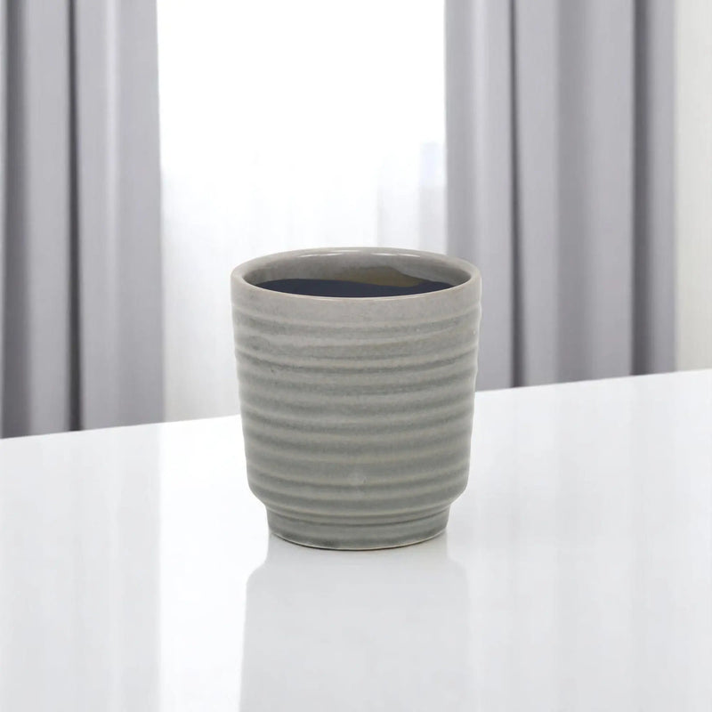 Gray Ceramic 19 Ounce Striped Round Distressed Pot Planter GreatEagleInc