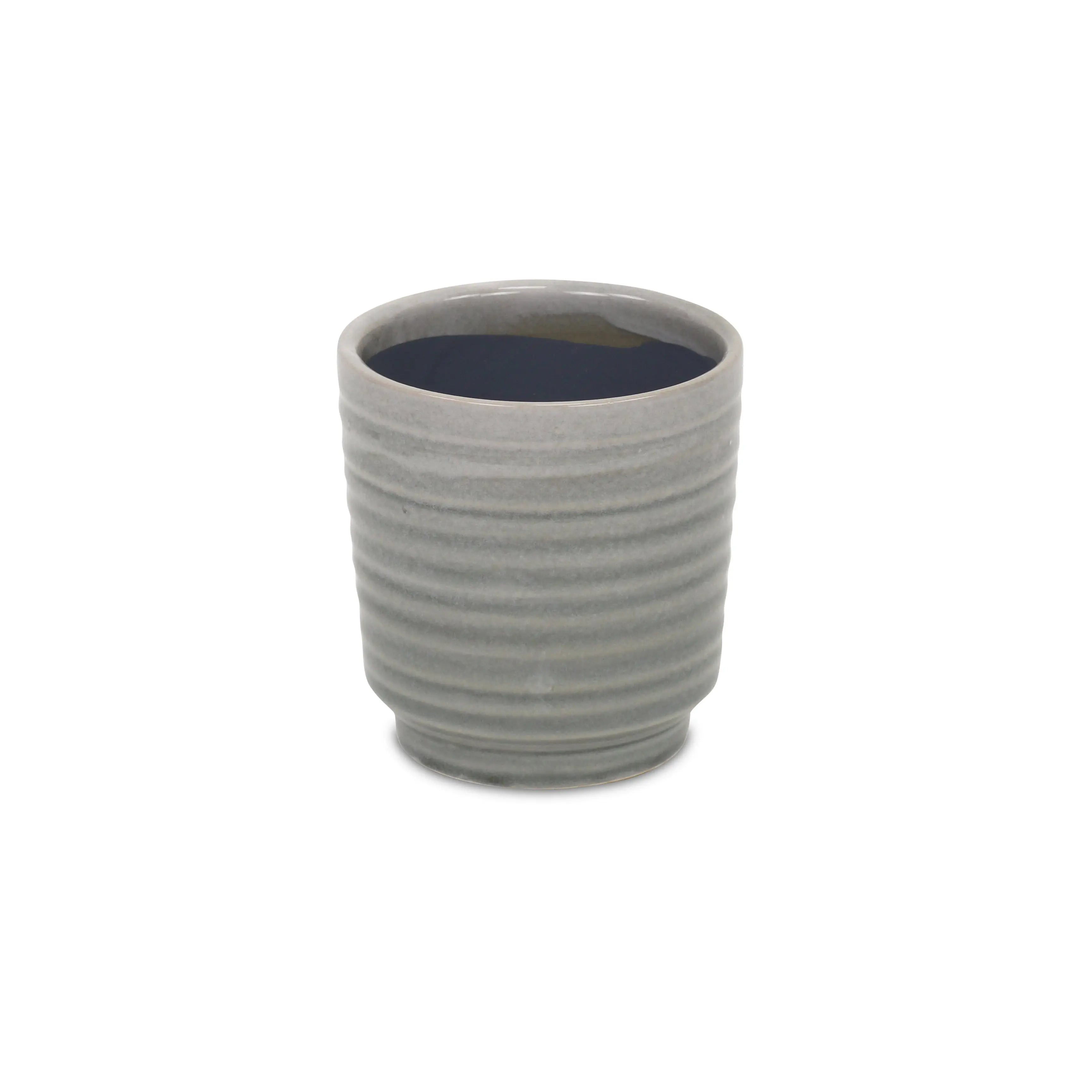 Gray Ceramic 19 Ounce Striped Round Distressed Pot Planter GreatEagleInc