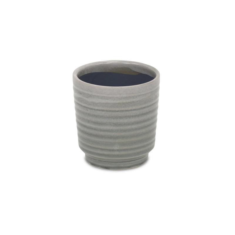 Gray Ceramic 19 Ounce Striped Round Distressed Pot Planter GreatEagleInc