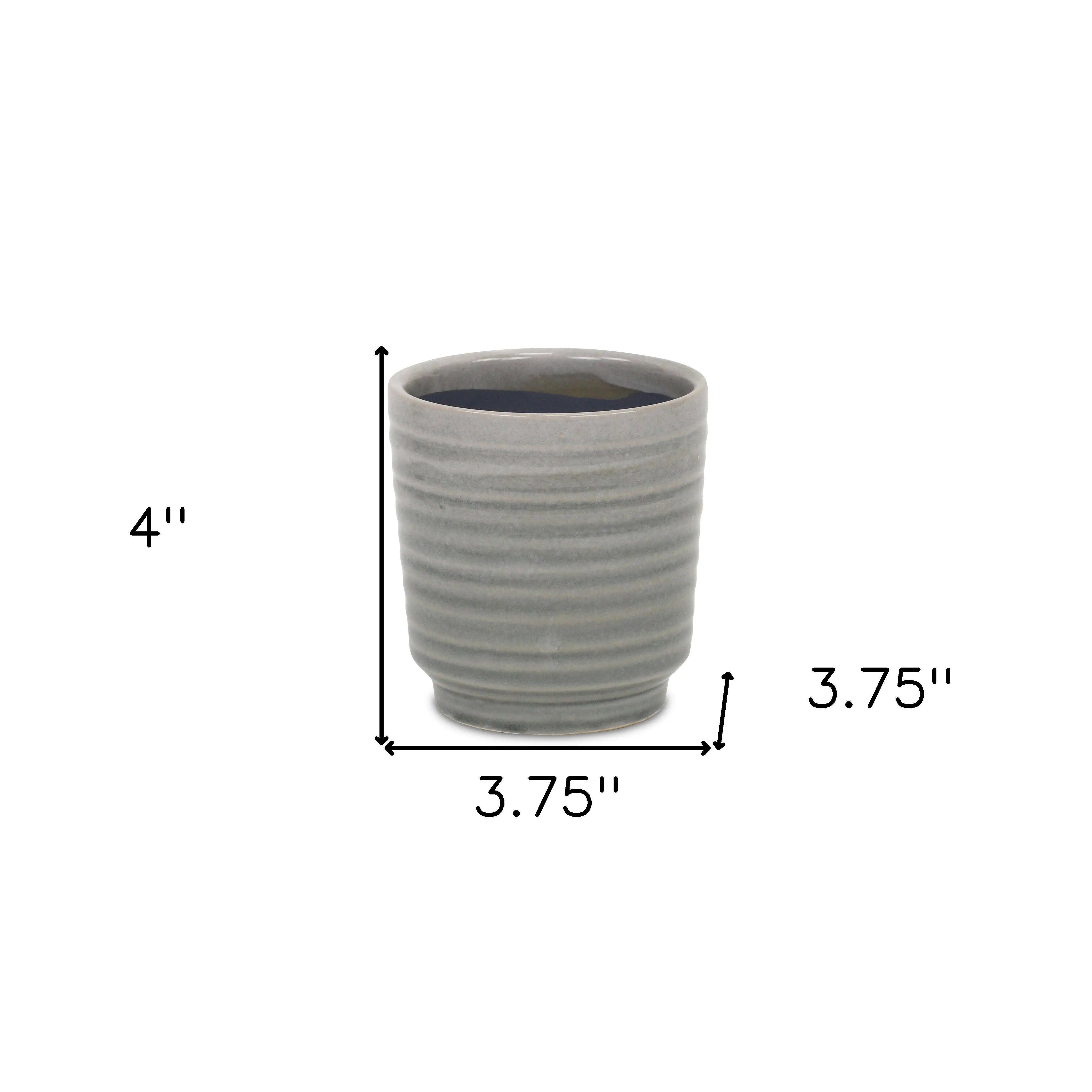 Gray Ceramic 19 Ounce Striped Round Distressed Pot Planter GreatEagleInc