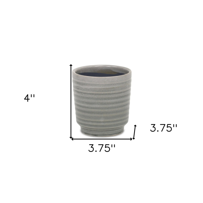 Gray Ceramic 19 Ounce Striped Round Distressed Pot Planter GreatEagleInc