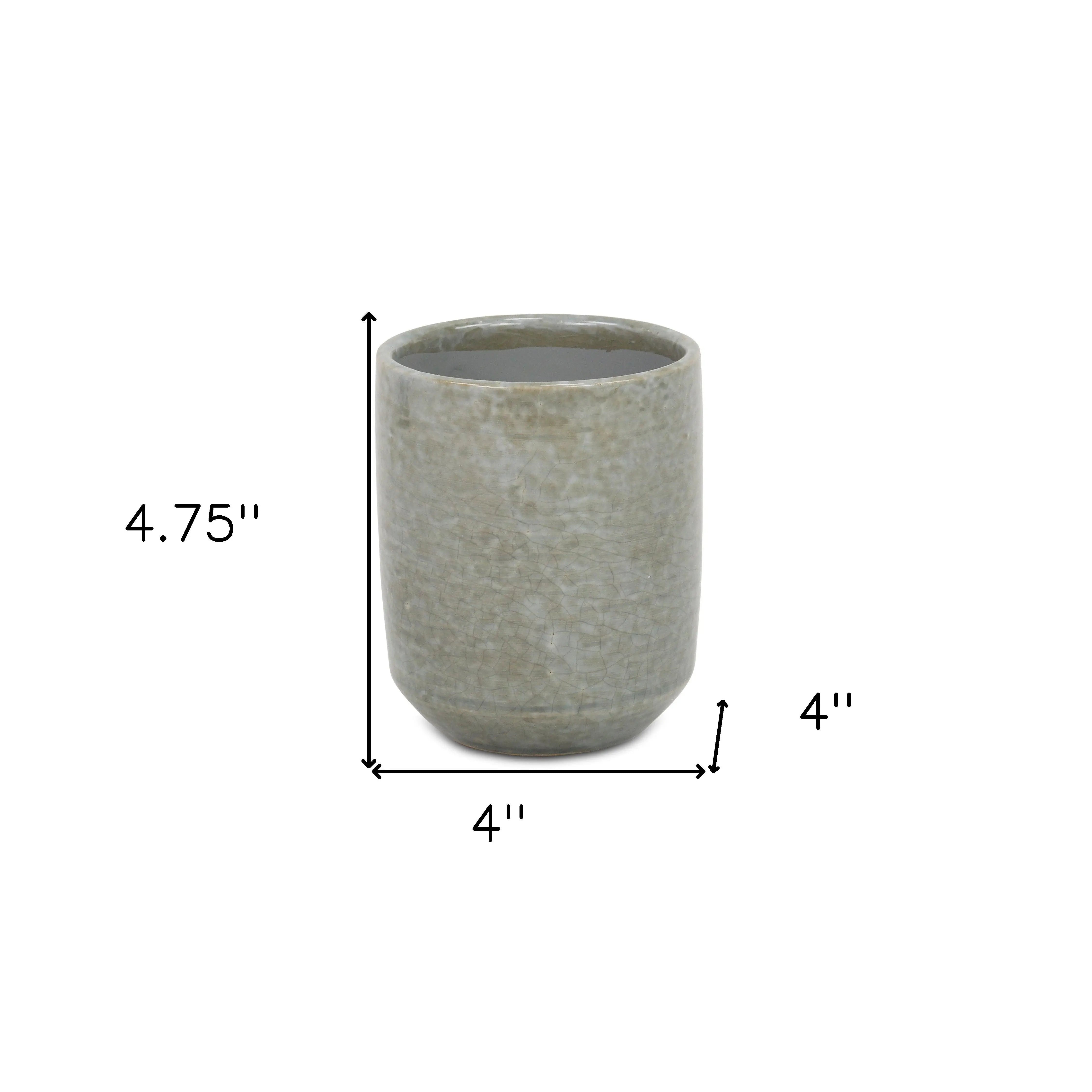 Gray Ceramic 20 Ounce Crackle Mosaic Round Distressed Pot Planter GreatEagleInc