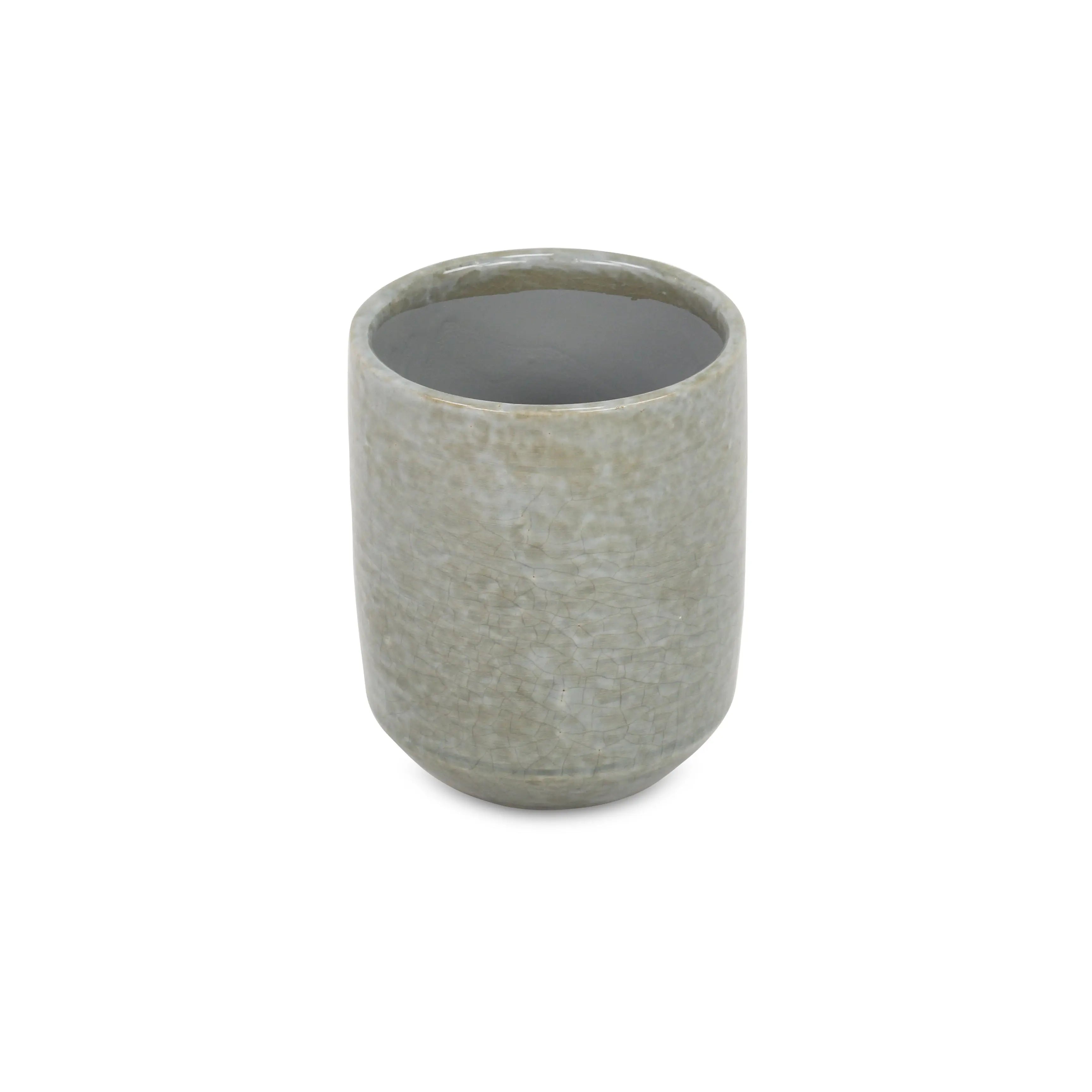 Gray Ceramic 20 Ounce Crackle Mosaic Round Distressed Pot Planter GreatEagleInc