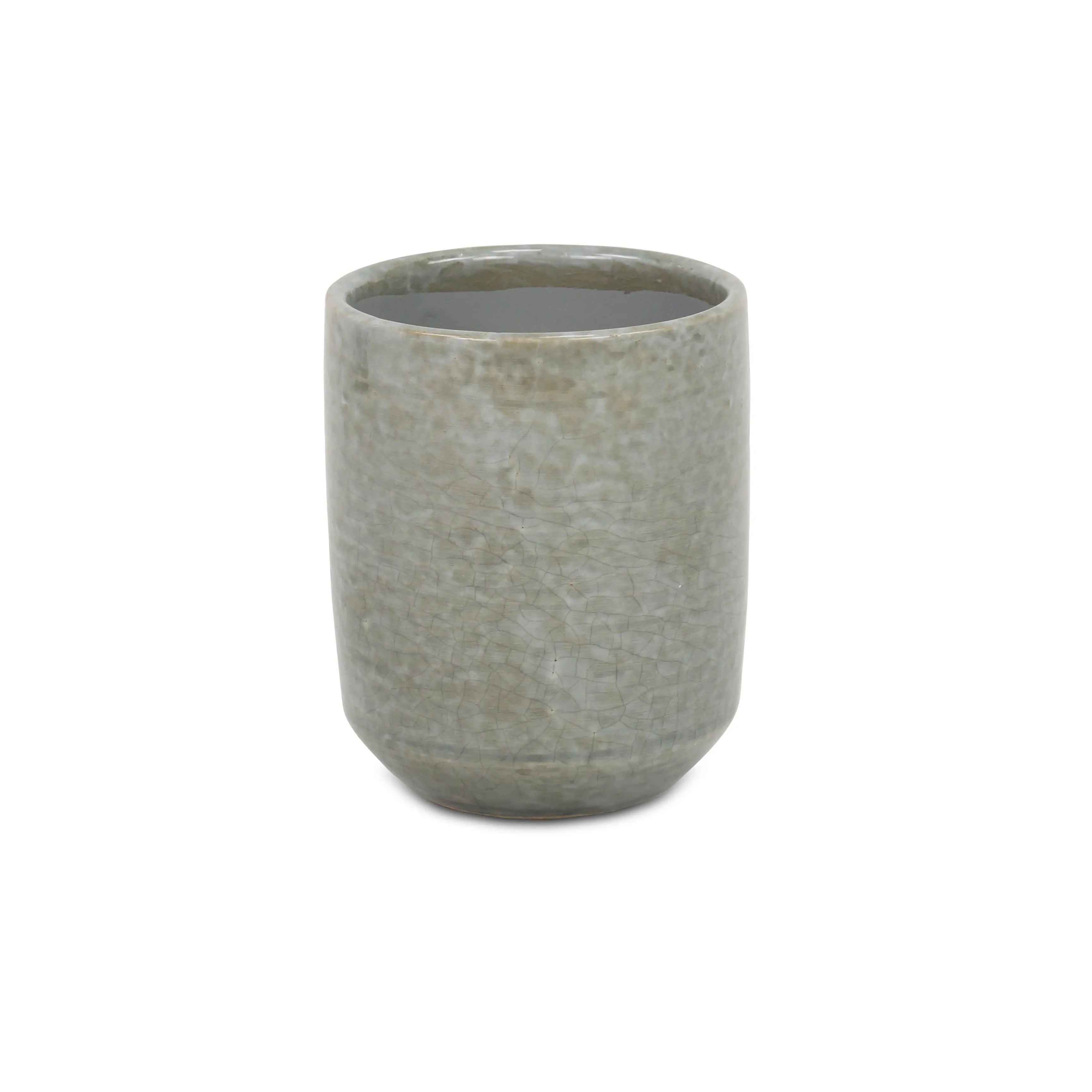 Gray Ceramic 20 Ounce Crackle Mosaic Round Distressed Pot Planter GreatEagleInc