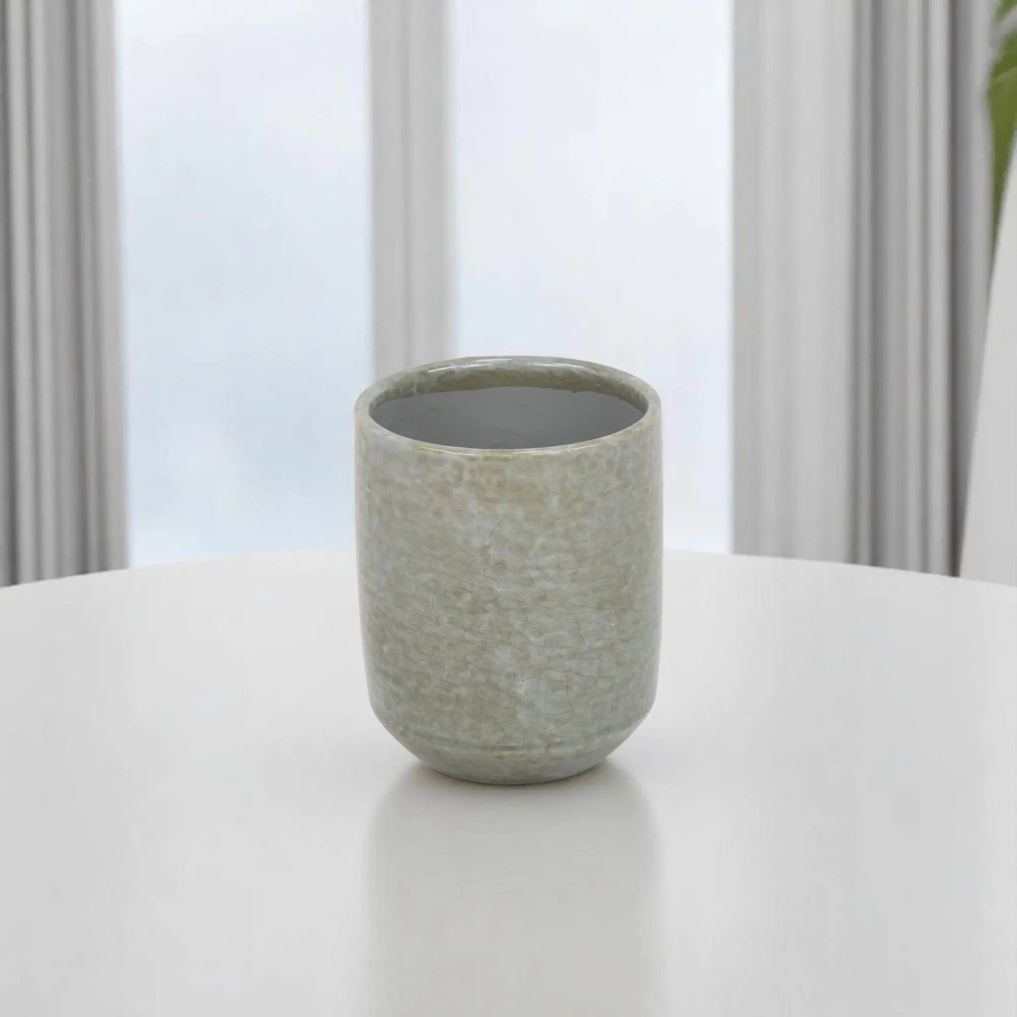 Gray Ceramic 20 Ounce Crackle Mosaic Round Distressed Pot Planter GreatEagleInc