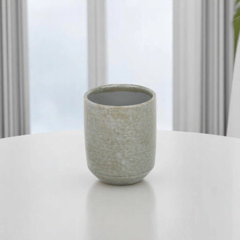 Gray Ceramic 20 Ounce Crackle Mosaic Round Distressed Pot Planter GreatEagleInc