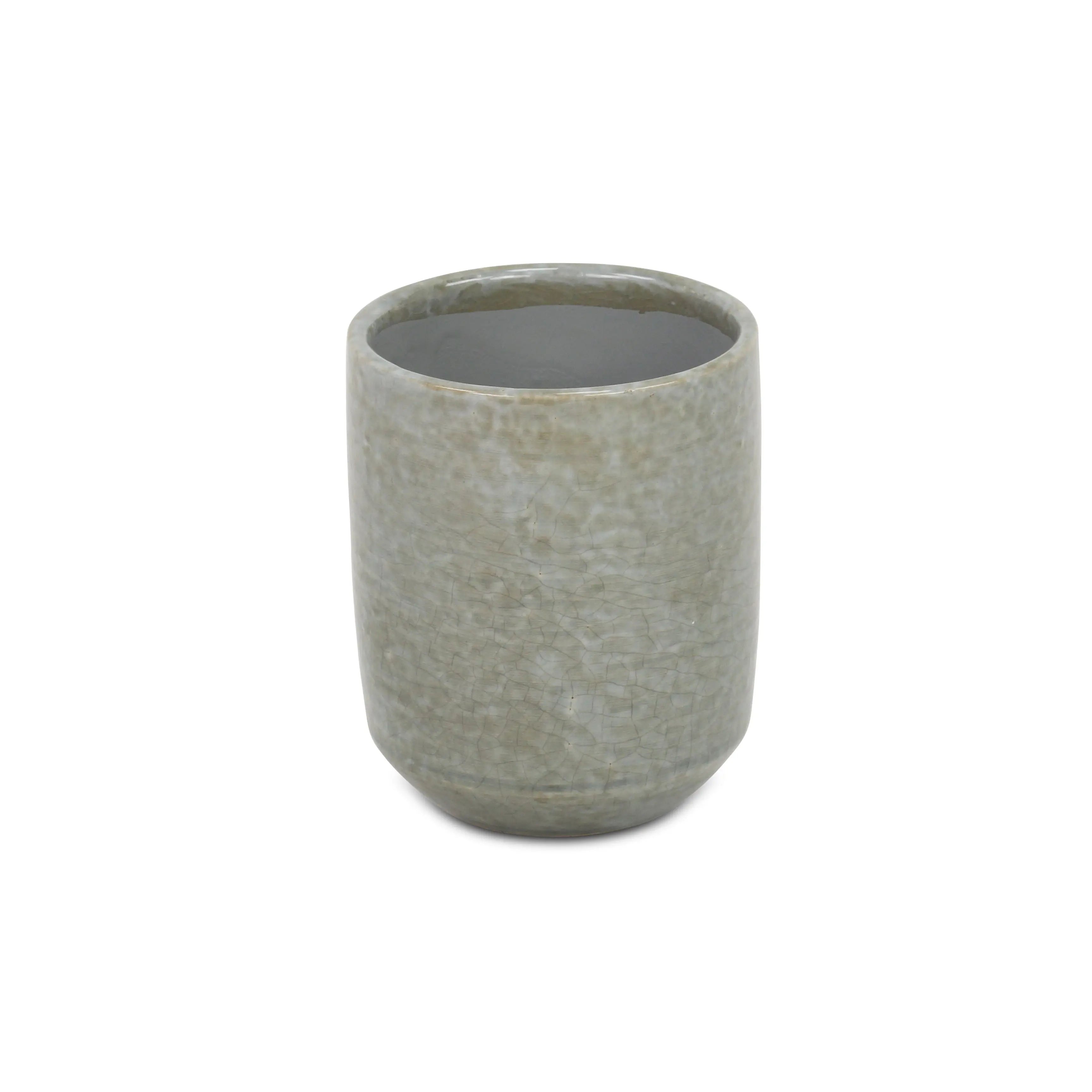 Gray Ceramic 20 Ounce Crackle Mosaic Round Distressed Pot Planter GreatEagleInc