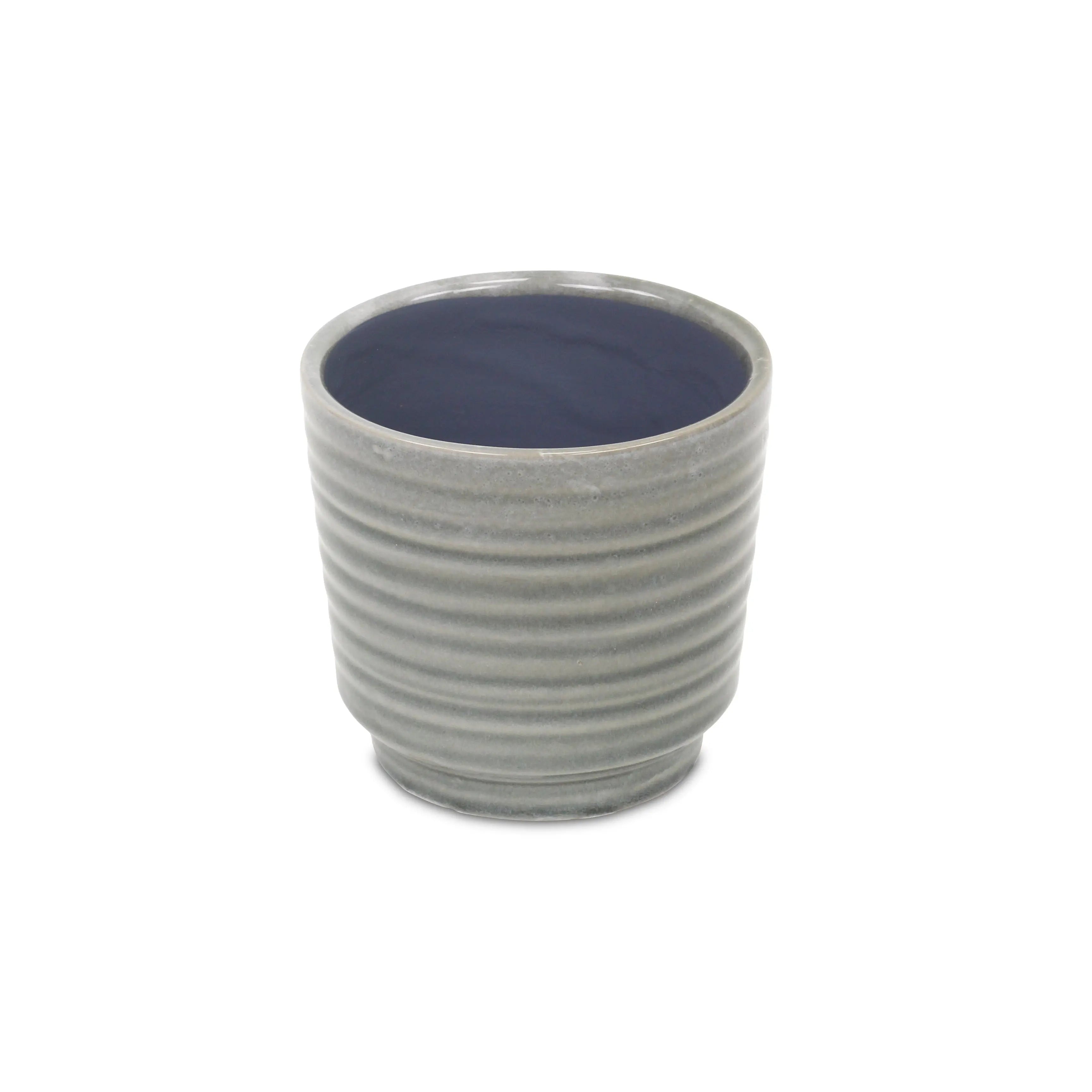 Gray Ceramic 23 Ounce Striped Round Distressed Pot Planter GreatEagleInc