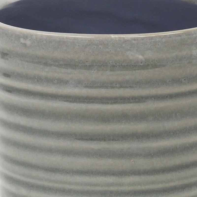 Gray Ceramic 23 Ounce Striped Round Distressed Pot Planter GreatEagleInc