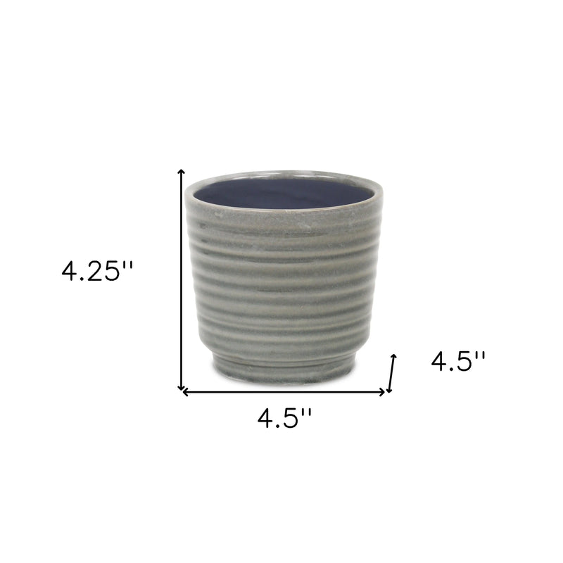 Gray Ceramic 23 Ounce Striped Round Distressed Pot Planter GreatEagleInc