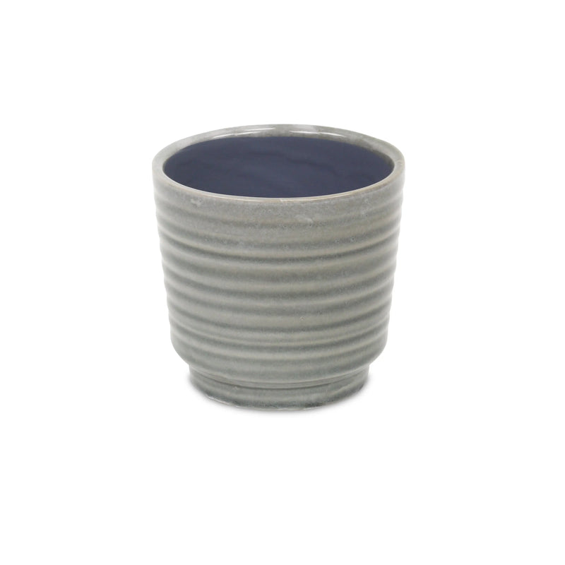 Gray Ceramic 23 Ounce Striped Round Distressed Pot Planter GreatEagleInc