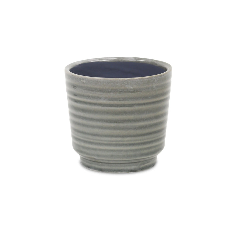 Gray Ceramic 23 Ounce Striped Round Distressed Pot Planter GreatEagleInc