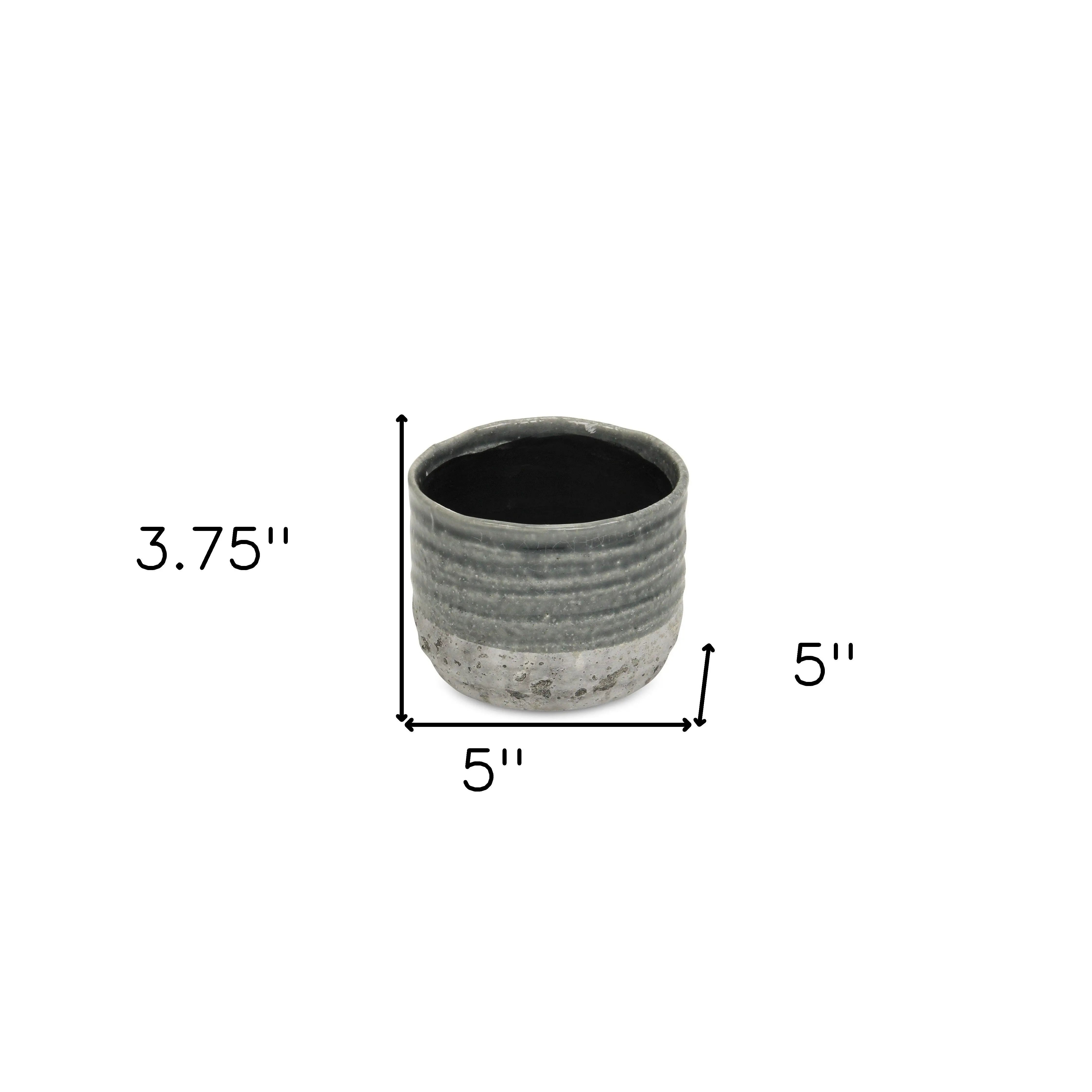 Gray Ceramic 36 Ounce Two Toned Round Distressed Pot Planter GreatEagleInc