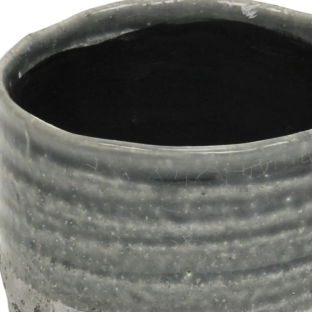 Gray Ceramic 36 Ounce Two Toned Round Distressed Pot Planter GreatEagleInc