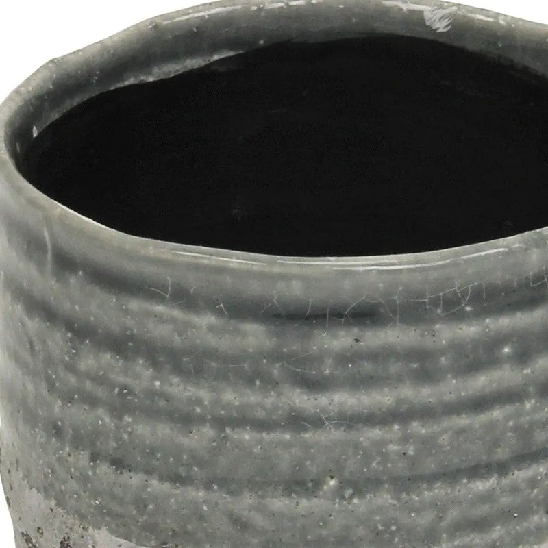 Gray Ceramic 36 Ounce Two Toned Round Distressed Pot Planter GreatEagleInc