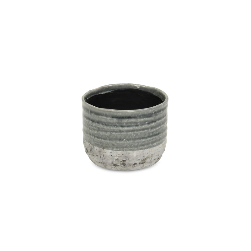 Gray Ceramic 36 Ounce Two Toned Round Distressed Pot Planter GreatEagleInc